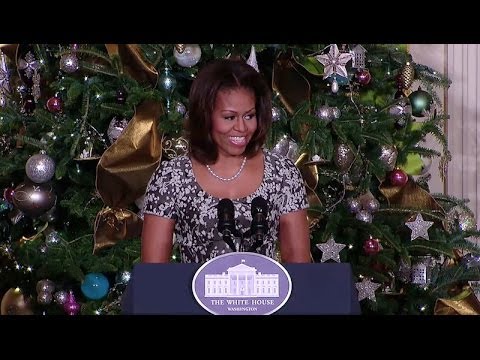 White - First Lady Michelle Obama welcomes military families to the White House for the first viewing of the 2013 holiday decorations and asks every American to reme...
