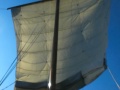 Heave out historical Rah-sail at Immenstaad on calm Lake Constance.MOV