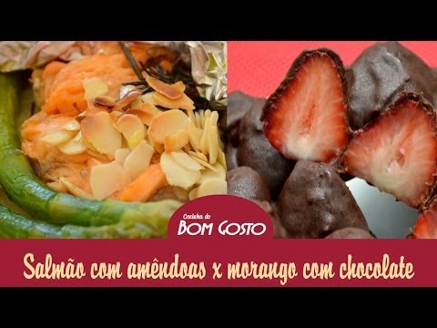 Salmão no Papelote e Barra de Morangos com Chocolate