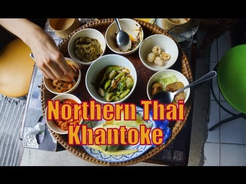 Eating Khantoke Northern Thai Food for dinner in Chiang Mai, Thailand Eating Khantoke Northern Thai Food for dinner in Chiang Mai, Thailand