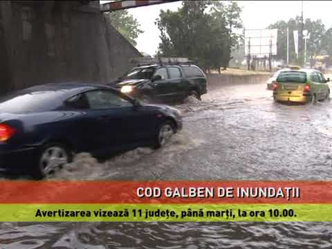 Cod galben de inundaţii în bazine hidrografice din unsprezece judeţe, până marţi la ora 10.00