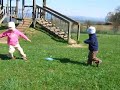 lina, pablo and friends are playing with a r/c truck during easter picknic.
