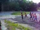 jumping in pond