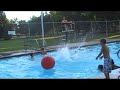 Exercise ball and pool equals fun