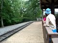 Red Train coming into tweedside station Busch Gardens Williamsburg Va.