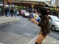Crazy dude danceing in the middle of the street