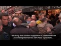 riot police had to break up a crowd of dozens of left-wing supporters, and some basque separatists, after french president nicolas sarkozy arrvied to campaign in bayonne ahead of april's presidential race.