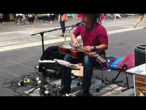 George Kamikawa: Blues - One man band - brilliant street performance on burke street Melbourne