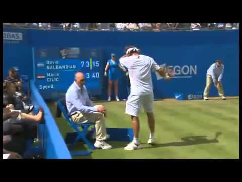 David Nalbandian kicks Linesman and gets disqualified - Queens 2012 Final