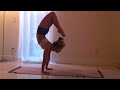 kinoyoga.com This is a clip taken during my home practice. I'm a little stiff today :-) There's a little improvement since I returned from Mysore. Sharath suggested that I bend my arms to get back over for the 