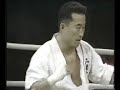 mr.kakuda used to tell us to hit both ends of a diagonal when using combination blows. 

in this video, it is remarkable that 

1. he aims to lower the opponent's right hand by hitting the right shoulder again and again, in order to hit a left high kick more easily,

2. and then, he strikes a right side body blow just before finishing by left high kick at 2:44. it can keep the opponent's consciousness away from the left high kick.