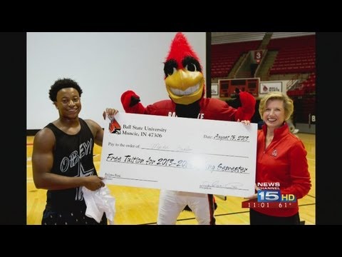 tuition - A Ball State University freshman will get a free semester of out-of-state tuition after making a half court basketball shot. Markus Burden, of Frankfort, Ill...