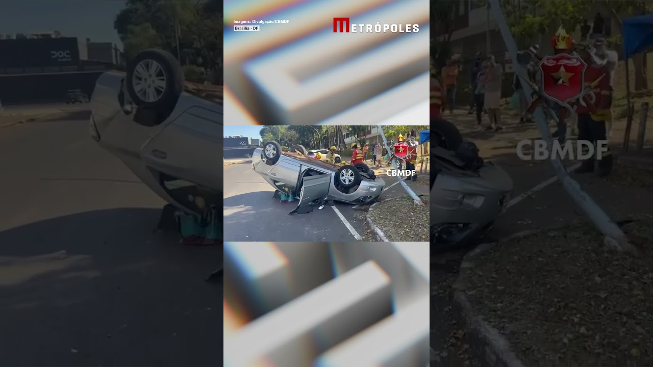 Mulher fica presa às ferragens após capotar o carro, em Brasília