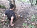 dennis looks for a trail, but fails.