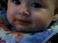 isabel tries sweet taters for the first time, before this all she has had was breast milk, and cereal with breast milk.