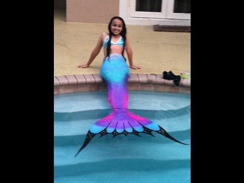 Swimming in a Silicone Mermaid Tail- Purple Rainbow Tails