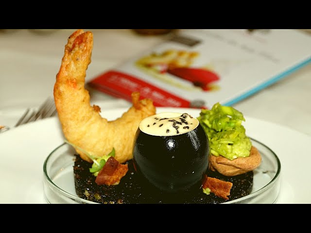 Blackstone Ei, Speck, Tomate, Sauce Hollandaise, grüner Spargel, Garnele