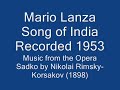 this is a very indiviual interpretation of the rimsky-korsakoff composition. the original lyrics by johnny mercer as they were also sung by mario lanza are as follows:

and still the snowy himalayas rise
in ancient majesty before our eyes,
beyond the plains, above the pines,
while through the ever, 
never changing land
as silently as any native band
that moves at night, the ganges shines

then i hear the song 
that only india can sing,
softer than the plumage 
on a black raven's wing;
high upon a minaret i stand
upon an old enchanted land,
there's the maharajah's caravan,
unfolding like a painted fan,
how small the little race of man!

see them all parade across the ages,
armies, kings and slave 
from hist'ry's pages,
played on one of 
nature's vastest stages.
the turbaned sikhs 
and fakirs line the streets,
while holy men 
in shadowed calm retreats
pray through the night 
and watch the stars,
a lonely plane flies off 
to meet the dawn,
while down below the busy life goes on,
and women crowd the old bazaars;

all are in the song 
that only india can sing,
softer than the plumage 
on a black raven's wing;
tune the ageless moon 
and stars were strung by,
timeless song that only could be sung by india, the jewel of the east.

mario lanza version here:
http://www.youtube.com/watch?v=yua3bdxqjzu

the musicians:
bob bain, guitar
frank flynn, drums and vibes
eddie carver,accordion
ray sherman, piano
morty corb, joe comfort and red callender alternating on the bass.

recorded by dot, hollywood, first published way way back in 1959.

republished by label: jasmine (bear family records), asin: b0000017dt 
