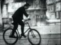 a short black and white film produced by thomas edison of a fixed gear freesytle rider demonstrating some bar spins and track stands on a stage. i got this film directly from the library of congress. i did not reproduce this or alter the footage in any way. here's the link if you still have doubts.
