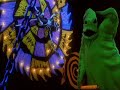oogie boogie's song from nightmare before christmas. my faverite disney song and i have to he's one of the greatest disney villians :d

oogie boogie = ken page
santa claus = ed ivory

lyrics: 
oogie boogie
well, well, well,
what have we here?
sandy claws, huh?
oh, i'm really scared
so you're the one
everybody's talkin' about,
ha, ha, ha, ha
you're jokin', you're jokin'
i can't believe my eyes
you're jokin' me, you gotta be
this can't be the right guy
he's ancient, he's ugly
i don't know which is worse
i might just split a seam now
lf i don't die laughing first
when mr. oogie boogie says
there's trouble close at hand
you'd better pay attention now
'cause i'm the boogie man
and if you aren't shakin'
then there's something very wrong
'cause this may be the
last time now you hear
the boogie song, ohhh
three bats
ohhh
oogie boogie
ohhh
seven lizards
ohhh
oogie boogie
ohhh
seven lizrds
ohhh, i'm the oogie boogie man
oogieboogie
well if i'm feelin' antsy
and there's nothin' much to do
i might just cook a special batch
of snake and spider stew
and don't ya know the one thing
that would make it work so nice?
a roly-poly sandy
claws to add a little
spice
three skeletons
ohhh
oogieboogie
oh,yeah
three bats
ohhh
oogie boogie
ohhh
three bats
ohhh
oogie boogie and three skeletons
oh, yeah, i'm (he's) the
oogie boogie man
santa
release me now
or you must face the
dire consequences
the children are expecting me
so please, come to your senses
oogie boogie
you're jokin', you're jokin'
i can't believe my ears
would someone shut this fella up
i'm drownin' in my tears
it's funny, i'm laughing
you really are too much
and now, with your permission
i'm going to do my stuff

santa
what are you going to do?

oogie boogie
i'm gonna do the best i can

(musical interlude)

oh, the sound of rollin' dice
to me is music in the air
'cause i'm a gamblin' boogie man
although i don't play fair

it's much more fun,
i must confess
when lives are on the line
not mine, of course,
but yours, oldboy
now that'd be just fine
santa
release me fast or
you will have to
answer for this heinous act
oogie boogie
oh, brother, you're something
you put me in a spin
you aren't comprehending
the position that you're in
it's hopeless, you're finished
you haven't got a prayer
'cause i'm mr. oogie boogie
and you ain't going nowhere

copyrights to disney and tim burton