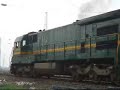ND5#0322 lead southbound freight train leaving East Stn