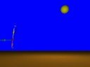 Sphere with projectile motion. Same as movie 2.1 but velocity and angle are different.