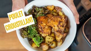 Poulet croustillant, pommes de terre fondantes et chips de choux kale (prêt en 30 minutes)