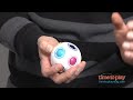 Orbo is a snap and match, handheld puzzle game. The Orbo sphere is about the size of a baseball, but much lighter. Around the sphere are holes marked on the outside with colored rings, and there are colored balls inside. Players must put their fingers through the holes on the outside and push the smaller balls around the inside of the sphere. The foam center allows players to move the smaller balls from hole to hole. Move all the balls around so that the colored balls match the colored rings to solve the puzzle. Orbo can be played solo or with other people. Orbo is sort of like a Rubik's Cube. There's a strategy to solving it, and it may take time and patience to figure it out. www.timetoplaymag.com