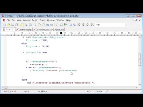PHP Tutorials: 'Remember me' style Login System using Cookies and Sessions (Part 4)