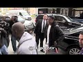 kim kardashian and kanye leaving his apartment , they went shopping with a few photographers outside waiting for them , they later jumped back into kanye's m...