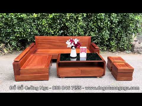 Ghế sofa gỗ xoan đào góc L nhỏ gọn 