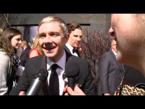 Martin - Smaug finds Bilbo as Benedict Cumberbatch sneaks up on Martin Freeman as the Happy Hobbits interview him live at the Hobbit Desolation of Smaug premiere in H...