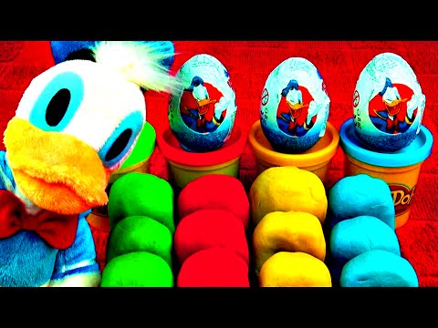 Play-Doh Donald Duck Surprise Eggs Kinder Peppa Pig Disney Princess Cars 2 Spongebob Shrek FluffyJet