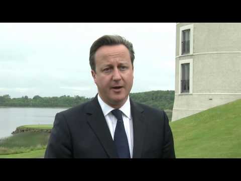 Cameron - Prime Minister David Cameron speaks ahead of the G8 Summit taking place in Northern Ireland on 17 and 18 June 2013. He will meet with leaders from the USA, R...