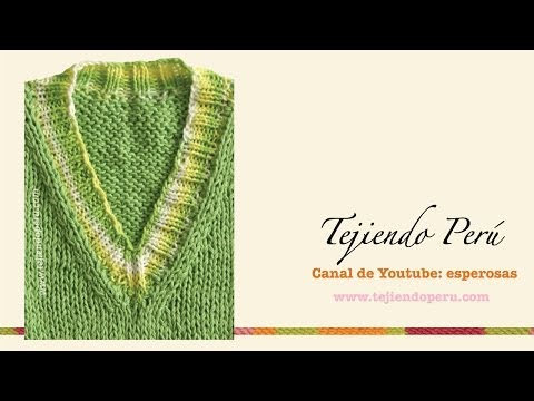 Dos agujas: cuello en V: disminuciones de la delantera