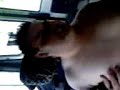 fat man dancing in taxi showing his man boobs