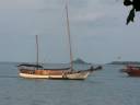 Thai Sail Boat Arrives Gracefully at Boh Phut Bay, Koh Samui, Thailand