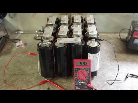 supercapacitor - Discharging a bank of 20 supercaps in series through various things.