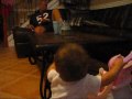 Lizzy is pushing her toy stroller and waving to her daddy. She is nine months old. 11/22/2009