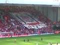 Unfurling the LFC flad on the Kop