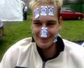Wayne getting plastered with stickers! Wayne getting plastered with stickers!