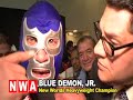 blue demon, jr. makes history as the first mexican and masked wrestler to win the nwa worlds heavyweight championship.