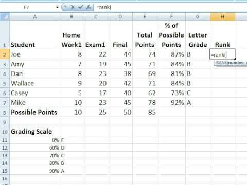 how to use the rank function in excel