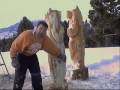 Chainsaw carving a bear in Bozeman, Montana. This is a welcome bear I carved the other day. It is six feet tall and carved out of a lodgepole pine I found in the forest. 
