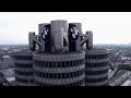 Chris Pfeiffer stunt rides through the BMW Tower