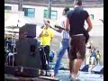 me drumming for capriole, performing 'wrestling with the music', in 2007