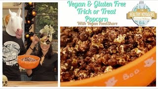 Vegan Chocolate Caramel Trick or Treat Halloween Popcorn with Vegan Food Share