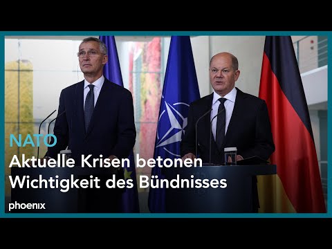 Bundeskanzler Olaf Scholz (SPD) zum Besuch des NATO ...