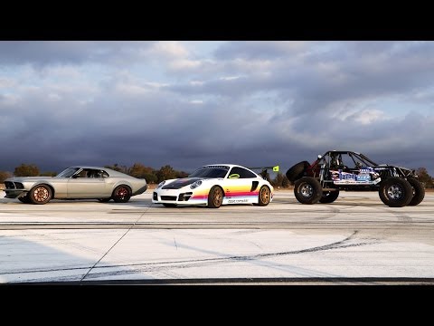 drag race - After a week of checking out the action at the 2013 SEMA Show, Greg, Finnegan and Fred meet at El Toro Marine Base to drag race a vehicle from their world. R...