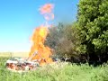 Burnining dry brush pile and trees catch Burnining dry brush pile and trees catch